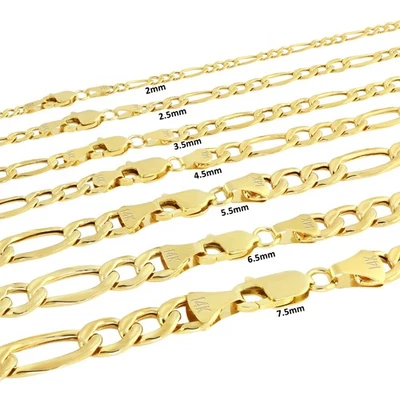 14K Yellow Gold 3.5mm-7.5mm Figaro Chain Link Bracelet Mens Women 7" 7.5" 8" 9" - Image 1 of 4