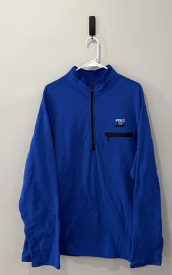 Pulôver masculino Ralph Lauren XL polo esporte 1/4 zíper azul moletom vintage anos 90 - Imagem 1 de 3