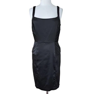 Calvin Klein Black Stretch Satin Sleeveless Sheath Dress Size 12 Cocktail Party - Picture 1 of 10