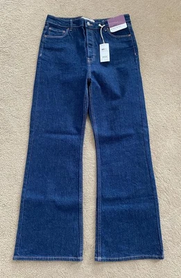 BNWT Women’s Next Flare High Rise Blue Denim Jeans Size 14 R Stretch Button Fly - Image 1 of 4