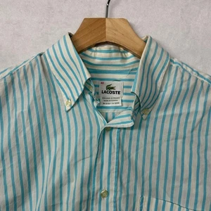 Lacoste Mens Short Sleeve Button Down Shirt Aqua Blue White Stripe Size 40 - Picture 1 of 7