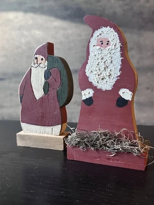 2 Vintage Primitive Hand Made Santas, Large is 7”, smaller one is 6.25” - Image 1 of 4