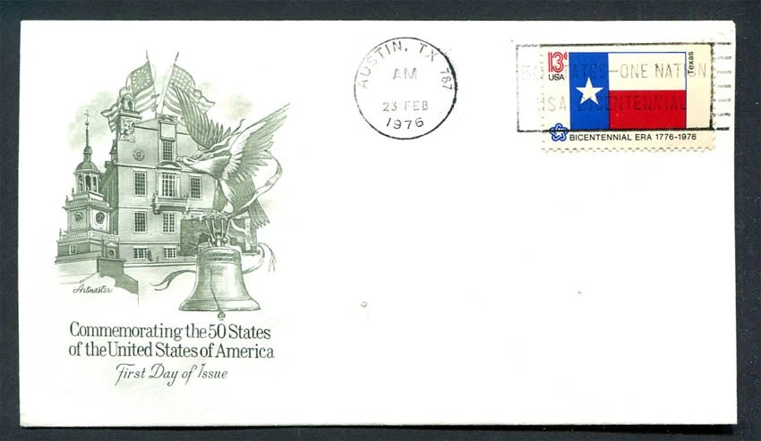 USA : Scott # 1660 State Flags - Texas - FDC - Artcraft Cachet - Image 1 of 1