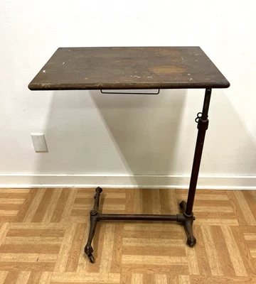 老式HOSPITAL TABLE滚动铸铁医用床头柜支架倾斜床 — 第 1/4 张图片