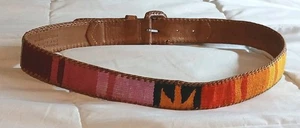 CINTURÓN MUJER VINTAGE HECHO EN GUATEMALA ALGODÓN TEJIDO CUERO MARRÓN TRABAJADO Mediano 36.5" - Imagen 1 de 12