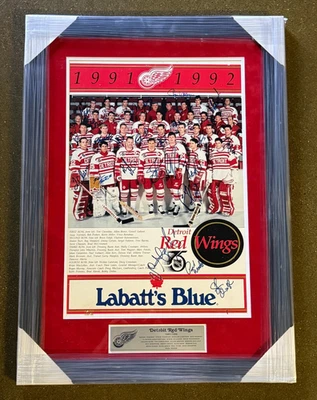 1991/92 Detroit Red Wings Team Signed Framed Poster JSA COA - Image 1 of 4