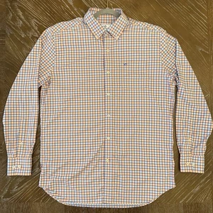 Southern Tide Performance Shirt Mens Large Peach Blue Plaid Long Sleeve coastal - Picture 1 of 8