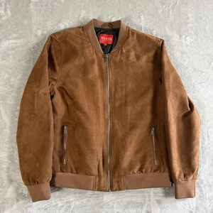 GUESS Bomber Jacket brown suede men’s large Quilted Lined Zip Front Pockets - Picture 1 of 6