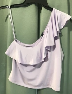 Express Body Contour One Shoulder Ruffled Top Light Purple Size Medium - Imagen 1 de 4