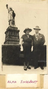 vtg  1950 RPPC postcard woman man id'd Engelbert statue of liberty New York NY - Picture 1 of 1