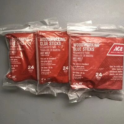 3 paquetes de 24 palos de pegamento para carpintería Ace transparente 4" x 0,45" 2013647 Foto 1 de 2