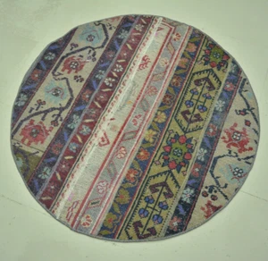Blue Faded Turkish Vintage Round Rug, 3ft, Handmade Antique Floral Round Rug - Picture 1 of 7