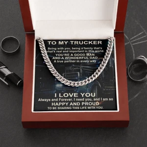 To My Trucker Valentine Gift 18"Cuban Link Chain Necklace, Truck Driver, Husband - Picture 1 of 7
