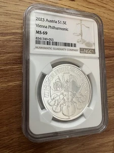 2023 1.50 Euro Silver Austrian Vienna Philharmonic NGC MS69 - Picture 1 of 3