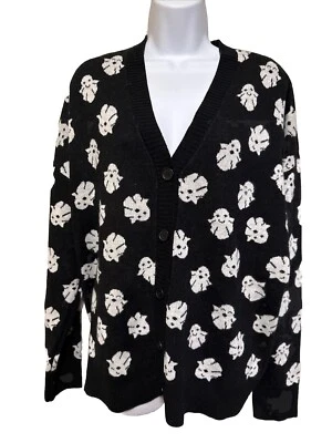 Cárdigan Suéter Hot Topic Halloween Talla Grande Fantasma Negro Tejido Elástico Boo Foto 1 de 4
