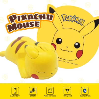 Hot Pikachu Wireless Mouse 1200DPI Pokemon Bluetooth Limited Edition Mouse Pad - Image 1 of 4
