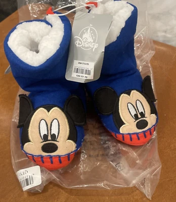 迪士尼商店米奇老鼠靴子拖鞋抓绒毛皮衬里儿童莫卡辛鞋7/8 — 第 1/4 张图片
