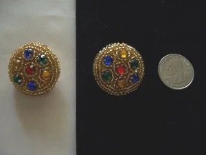 2 HAND BEADED GOLD BEAD MULTI GEMS BUTTONS 1.25″ IN SIZE - Picture 1 of 1