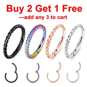 1Pc Hinged Segment Ring Hoop Nose Septum Clicker Helix Tragus Cartilage Earring - Picture 1 of 15