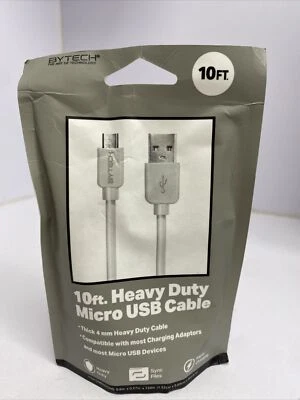 Bytech 10ft Heavy Duty Micro USB Cable - Grey  - Image 1 of 2