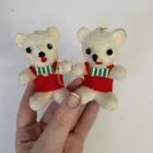 Vtg Small Japan Flocked Bears Christmas Ornaments White Cute Sitting Christmas