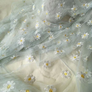 Azul Flor Tela Encaje por Yardas Margaritas Encaje Tul para Vestido - Imagen 1 de 3