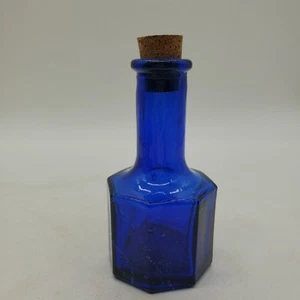 Cobalt Blue Bottle Made In Spain W/Recycled Glass Corked Small 4.5" Tall  - Picture 1 of 10
