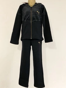 PUMA Girls Hooded MMix Tracksuit Set – Black & Gold Age 7–8Y  Zip-Up Regular Fit - Picture 1 of 10