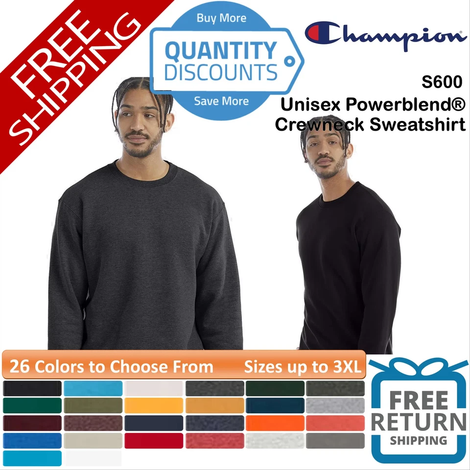 🔥 Champion Men's Powerblend 50/50 Heavy Crewneck Sweatshirt Up To 3XL S600 - Image 1 of 1