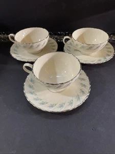 3er Set Lenox Rosedale Tassen & Untertassen schönes blaues Blumenmuster Mid Century - Bild 1 von 8