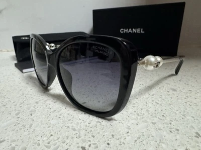 CHANEL Black White Pearls Silver Sunglasses 5339-h-a Polarized Rectangle Square - image 1 of 4