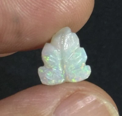 1.75ct 10x9x3mm Cute Carved Leaf Colorful Coober Pedy Australian Opal Gemstone - Image 1 of 4