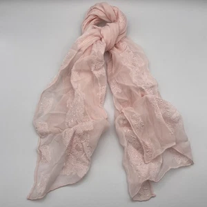 Vintage Short Rectangle Scarf 12x36” Light Pink Embroidered Lightweight Floral - Picture 1 of 8