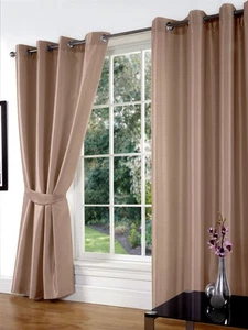 Cappuccino Kunstseide geschmumpft Ösen, Ring Top, Paar Vorhänge inkl. Raffbänder - Bild 1 von 28