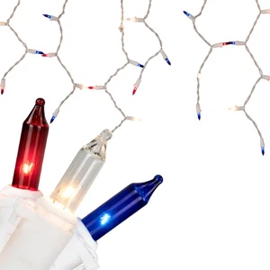 Northlight 105 Red White Blue 4th of July Mini Icicle Light Set 6.5ft White Wire - Picture 1 of 9
