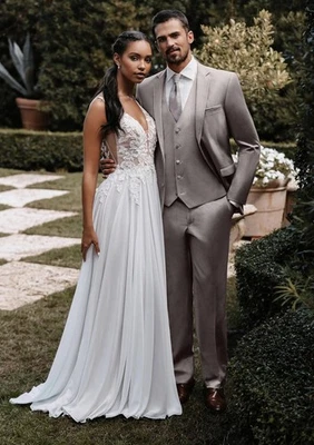 Allure Bridals Designer Wedding Dress 9850, Size 14, Ivory, A-line Lace Chiffon - Image 1 of 4