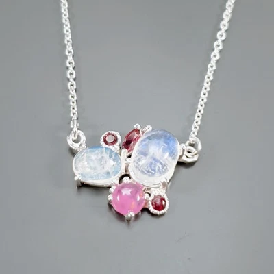 Collar de piedra lunar natural hecho a mano de plata de ley 925 17,75"/N27433 Foto 1 de 4