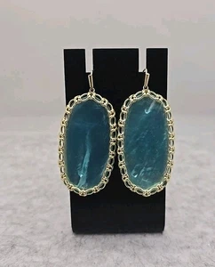 Kendra Scott Macrame Silver Tone Statement Earrings in Aqua Abalone - Picture 1 of 8