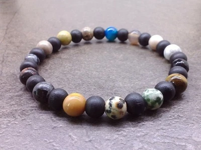 Men's Stone Wood Bead Stretch Bracelet Prayer Energy Chakra Yoga Bohemian Surfer - Image 1 of 2