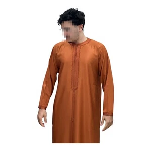 Moroccan Mens kaftan Long Sleeve Embroidery Caftan Thobe For Men Dishdasha - Picture 1 of 28