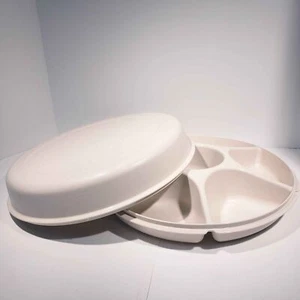 TUPPERWARE CREAM LARGE DIVIDED FRUIT/VEGGIE SERVING TRAY #1665 & # 1666 Beige - Picture 1 of 6