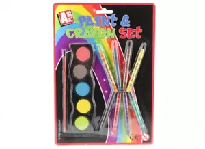 KIDS PAINT & CRAYON SET CHILDRENS WATERCOLOUR PAINTING CREATIVE PLAY WAX CRAYONS - Picture 1 of 1