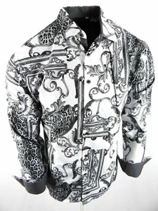 Mens Western Shirt White Black Floral Animal Designer Fashion Rodeo Button Up - Picture 1 of 5