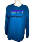 Patagonia T-shirt Long Sleeve Shirt Blue Teal Mountain Logo Organic Cotton XS