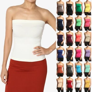 TheMogan Strapless Seamless Tube Top Lightweight Stretch Ribbed Waist Tank Tee - Picture 1 of 47