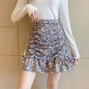 Lady Mini Floral Skirt Ruffle Pleated Fishtail A Line Bodycon Short Summer Skirt - Picture 1 of 15