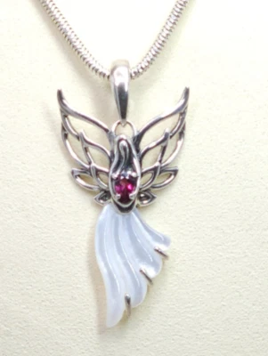 Corrente de cobra Carolyn Pollack 925 prata anjo esfregão granada rodolita realçador 24"" - Imagem 1 de 4