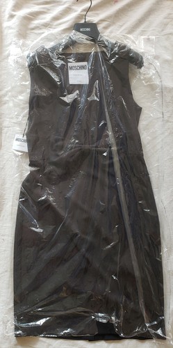 Abito Moschino Couture donna 44 IT 10 US fiocco anteriore nero tessuto sottile nuovo con etichette $535