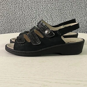Spring Step Wedge Sandals Womens 41 / 9.5 Black Leather Strappy Slingback Shoes - Picture 1 of 13