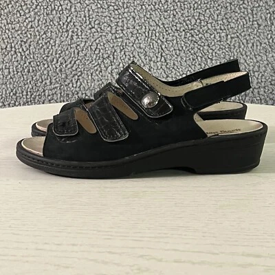 Spring Step Sandals Womens 41 / 9.5 Black Leather Strappy Slingback Wedge Shoes - Image 1 of 4